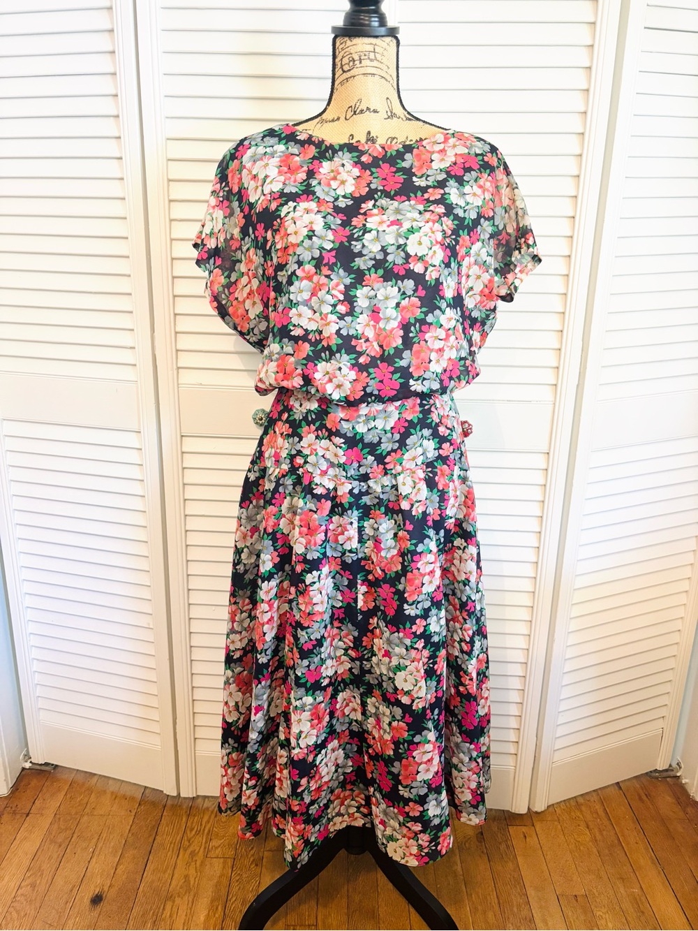 Vintage Clovis Floral Flowy Midi Tea Length Dress Union Made